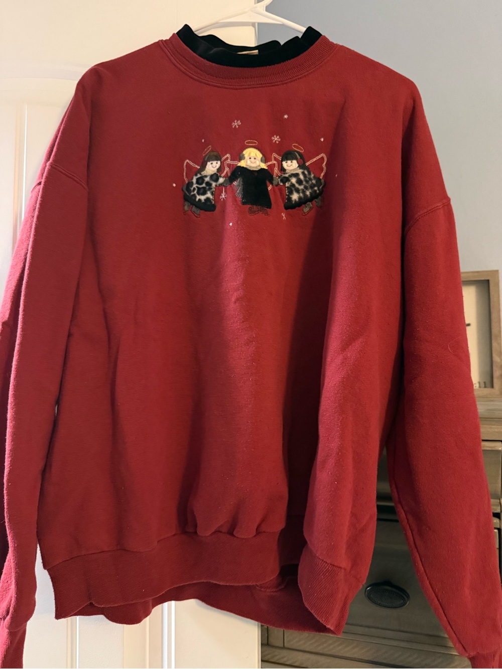 Vintage 90s Top Stitch by Morning Sun Angel Sweatshirt Red Double Collar XL